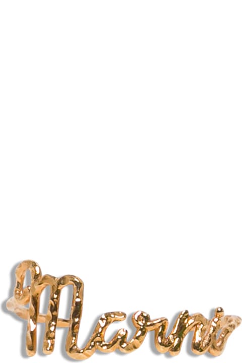 Marni Hammered Brass Bracelet With Logo