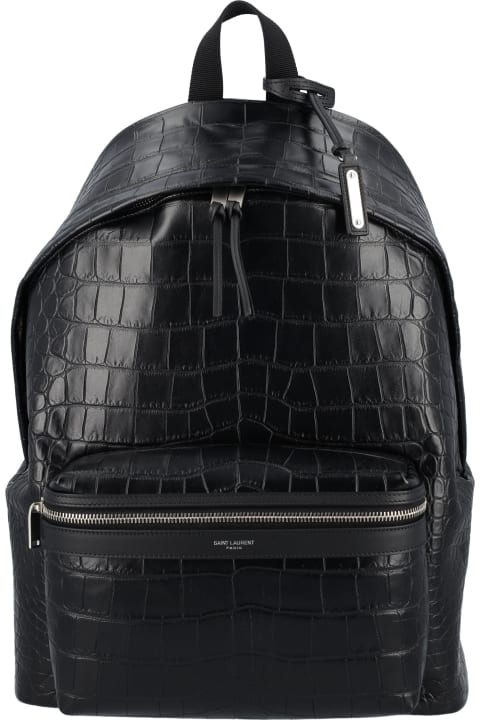 City Backpack In Crocodile Embossed Leather