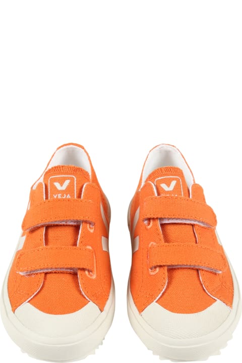 Orange Sneakers For Kids With Ivory Logo