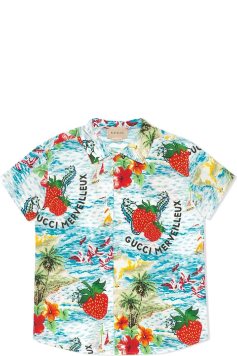 Gucci Children's Strawberry Smoothie Print Shirt - White Multicolor