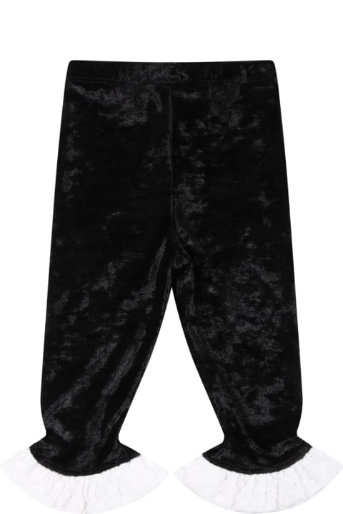 Mini Rodini Black Trousers For Baby Girl With Red Rose - Ivory