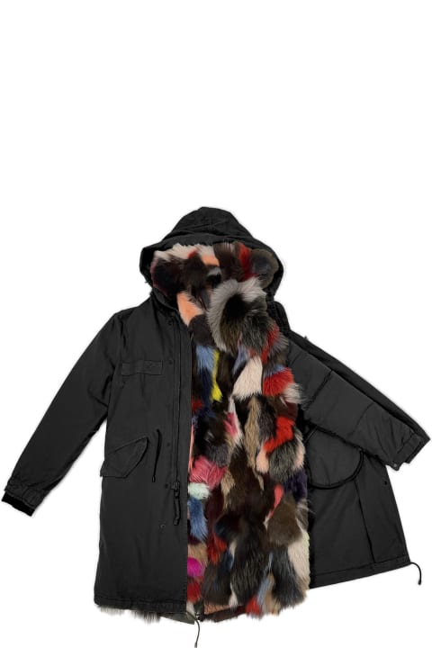Parka With Multicolor Fox Fur Waistcoat And Detachable Sleeves