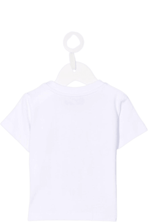 Moschino Baby Boy White Cotton T-shirt With Logo Print - Verde
