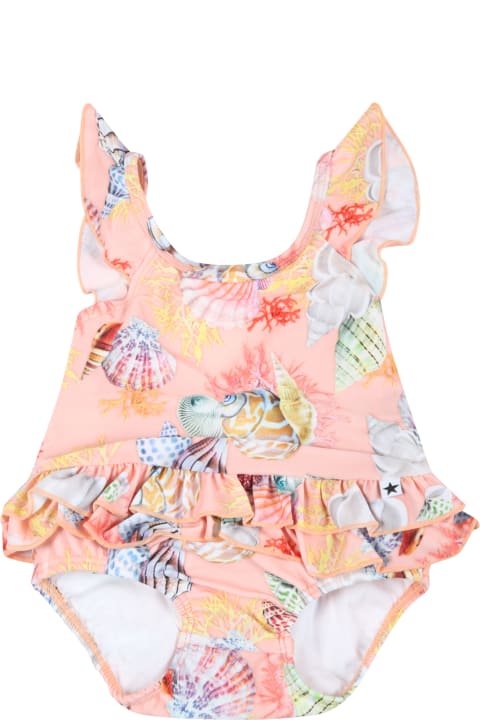 Molo Pink Swimsuit For Baby Girl With Shells - Multicolor