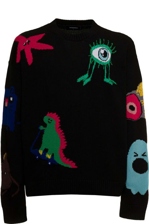 Dsquared2 Cotton Blend Sweater With Cartoon Print - Nero/Bianco