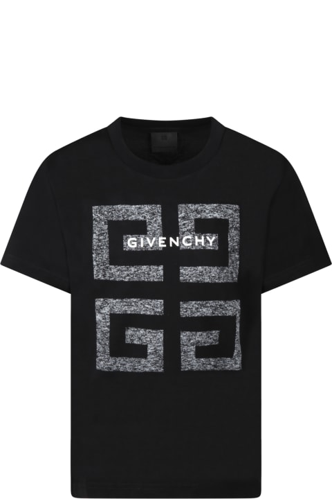 Black T-shirt For Boy With White And Gray Logo