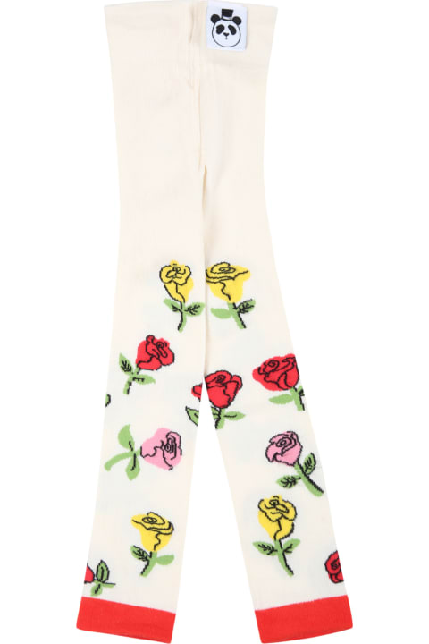 Mini Rodini Ivory Tights For Baby Girl With Roses - Blue