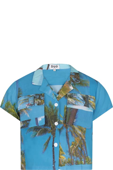 Light Blue Shirt For Kids With Colorful Prints