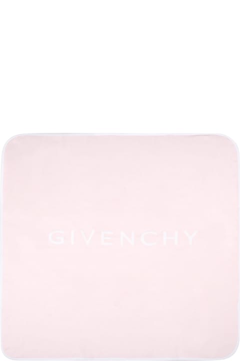 Givenchy Pink Blaket For Baby Girl With White Logo - White