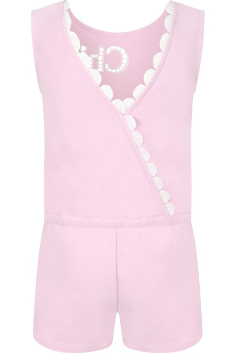Chloé Lilac Jumpsuit For Girl With Logo - Ivory