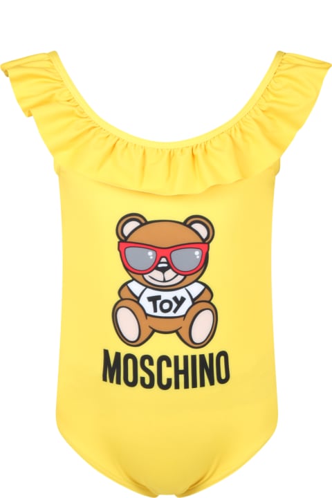 Yellow Swimsuit For Girl With Teddy Bear