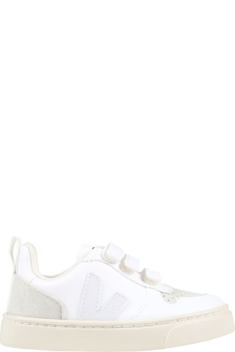 White Sneakers For Kids With Gray Logo