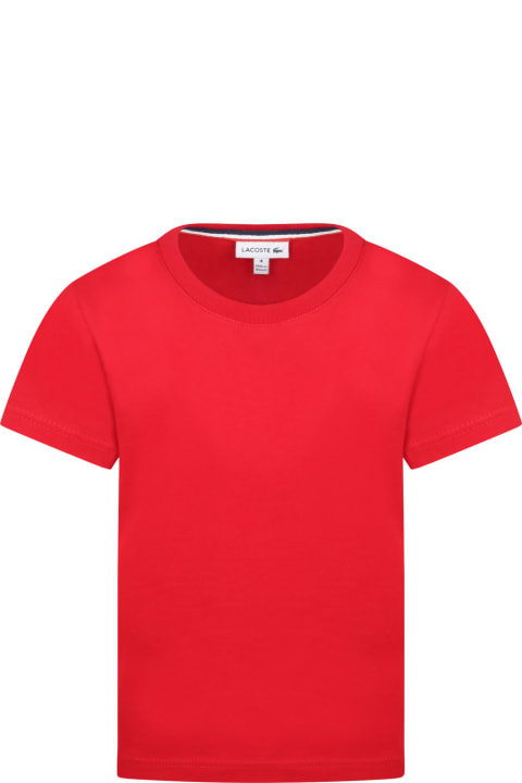 Red T-shirt For Boy With Iconic Crocodile