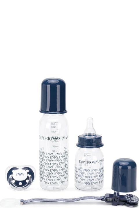 Emporio Armani Baby Bottle And Pacifier Set With Logo - White