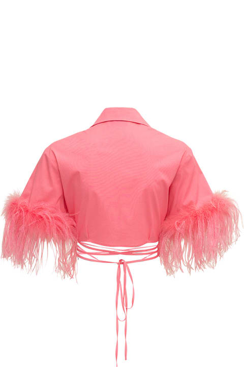Pink Cropped Poplin Shirt With Feathers