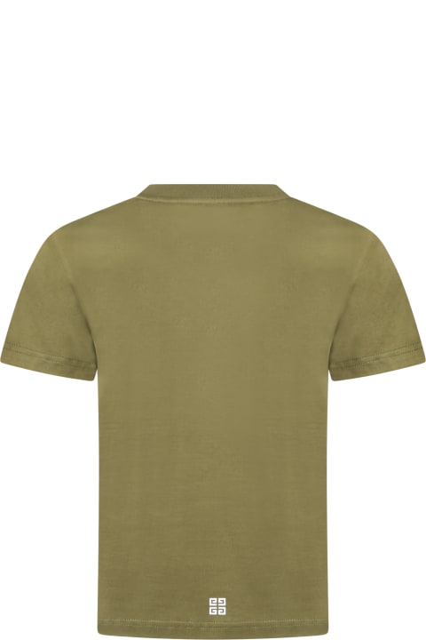 Green T-shirt For Boy With White And Gray Logo