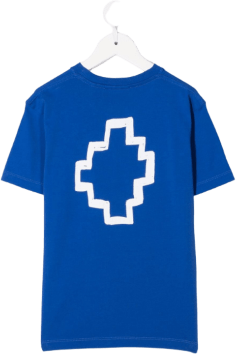 Marcelo Burlon Blue Cotton T-shirt With Logo Print - Nero
