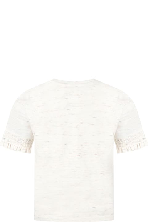 Kenzo Kids Ivory T-shirt For Girl With Flowers - Grigio