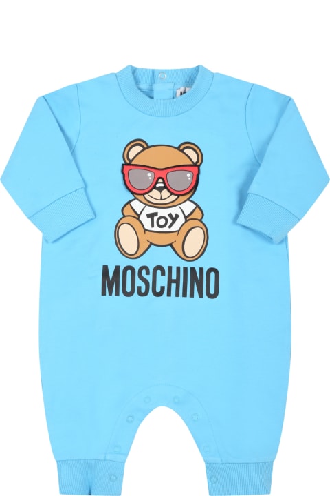 Moschino Light-blue Babygrow For Baby Boy With Teddy Bear - Red