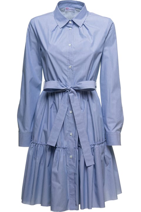 RED Valentino Striped Blue Cotton Dress With Bow - Avorio rosso