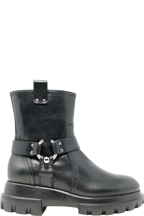 Agl Black Leather Ankle Boots