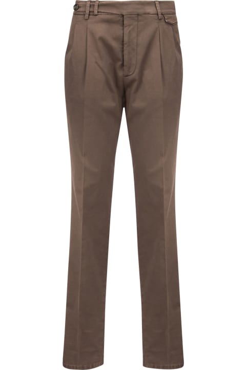 Garment-dyed Leisure Fit Trousers In Comfort Cotton Chevron With Double Pleats And Tabbed Waistband