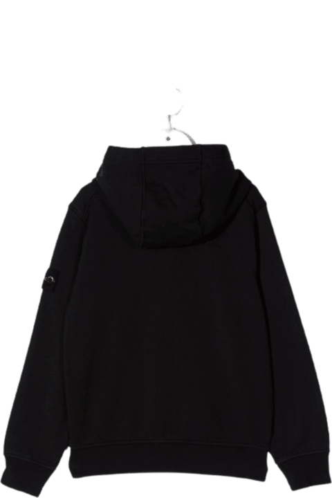 Stone Island Junior Black Cotton Hoodie With Logo - Nero