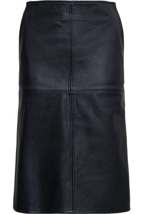 A Line Black Leather Skirt