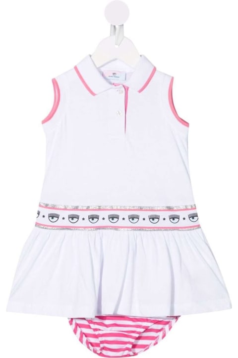White And Pink Cotton Dress With Logo