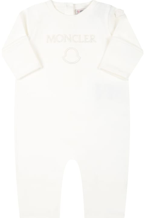 Moncler Ivory Jumpsuit For Babykids With Embroidered Logo - Pink