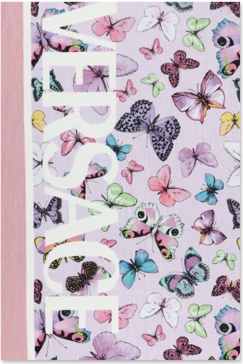 Versace Telo Mare Rosa Tema Farfalle In Spugna Di Cotone - Multicolore