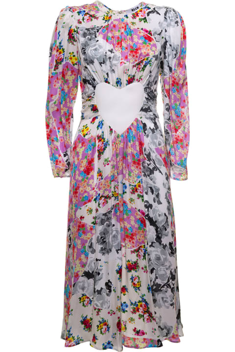 Long Floral Viscose Dress With Heart Patch