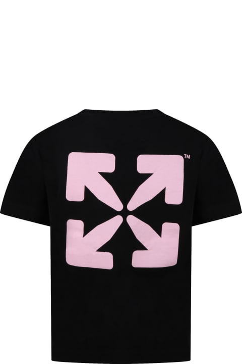 Off-White Black T-shirt For Girl With Pink Logo - Multicolor
