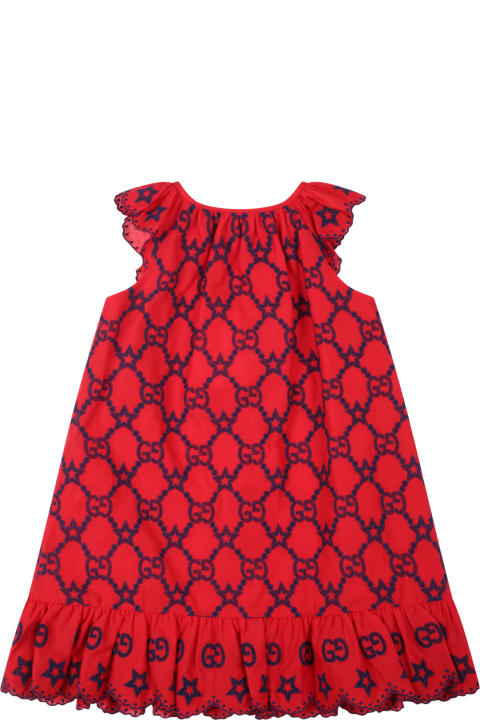 Gucci Red Dress  For Baby Girl With Double Gg - Multicolor