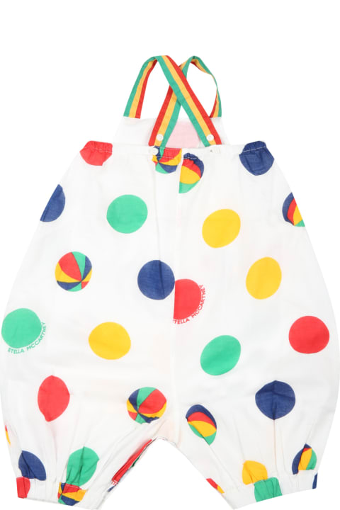 Stella McCartney Kids White Dungarees For Babykids With Colorful Circles - Multicolor