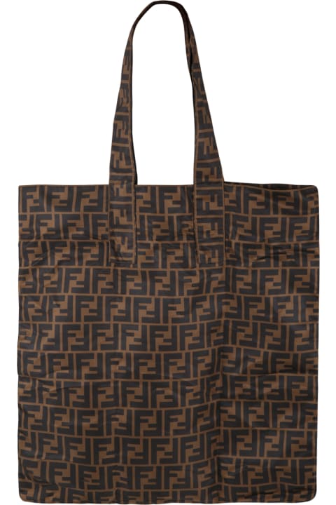 Brown Shopper-bag For Kids With Ff Logo