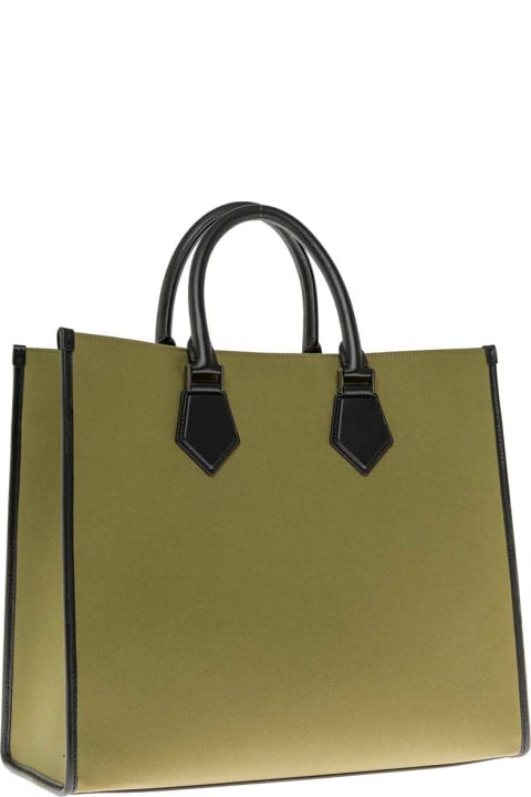 Green Fabric Shopper Bag With Logo Print