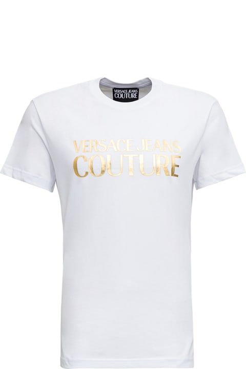 Versace Jeans Couture White Cotton T-shirt With Logo Print - Nero