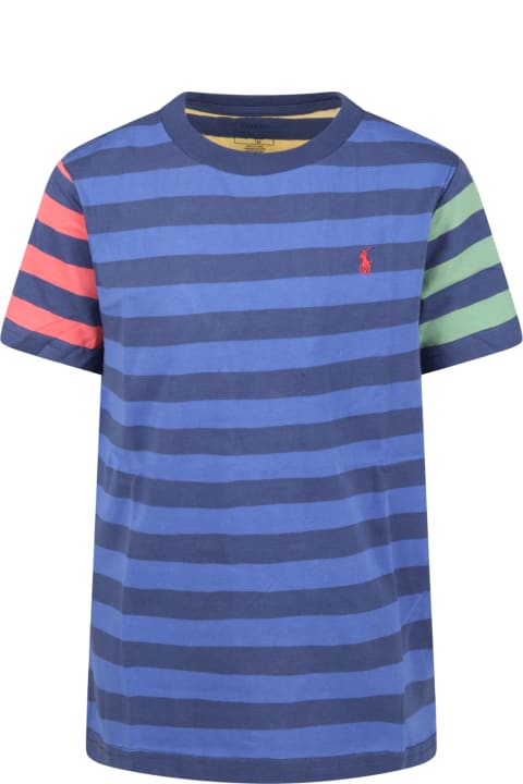 Ralph Lauren Multicolor T-shirt For Boy With Pony Logo - Denim