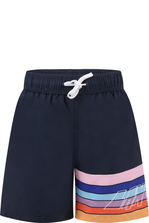 Blue Swimsuit For Boy With Logo