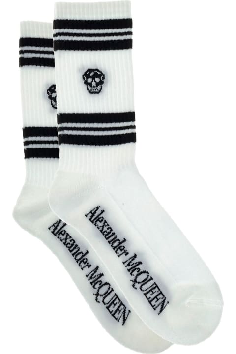 Alexander McQueen Cotton Socks With Logo - Silver