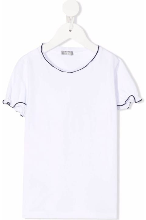 White Cotton T-shirt With Blue Edges