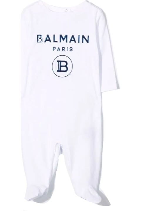 Balmain White Cotton Babygrow - Blu