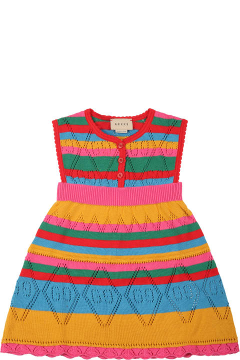 Gucci Multicolor Dress For Baby Girl With Iconic Gg - Avorio