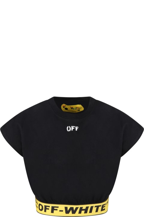 Off-White Black T-shirt For Girl With Logos - Multicolor