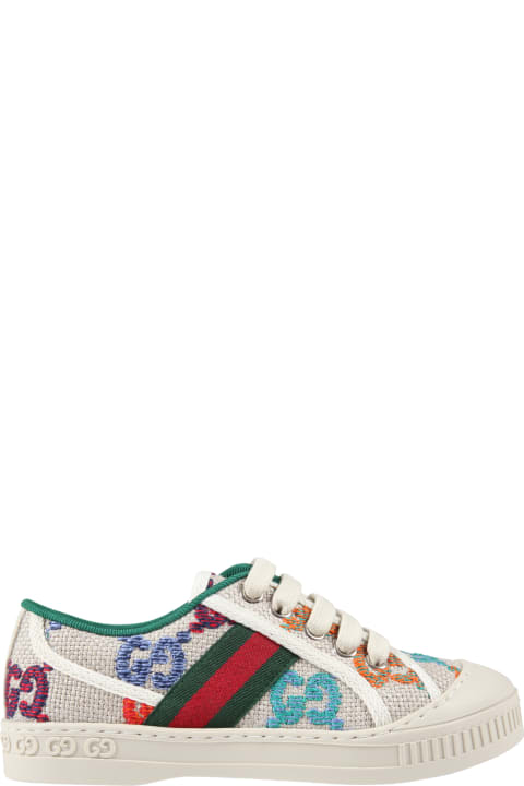 Gucci Beige Sneakers For Kids - White Multicolor