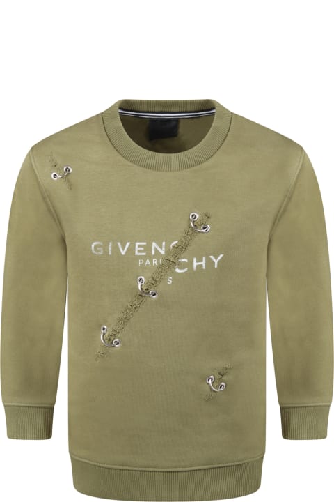 Givenchy Green Sweatshirt For Boy With Studs And Gray Logo - S Rosa Pallido