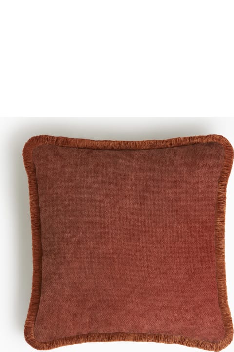 Lo Decor Happy Pillow   Brick Red With Brick Red Fringes - red / white