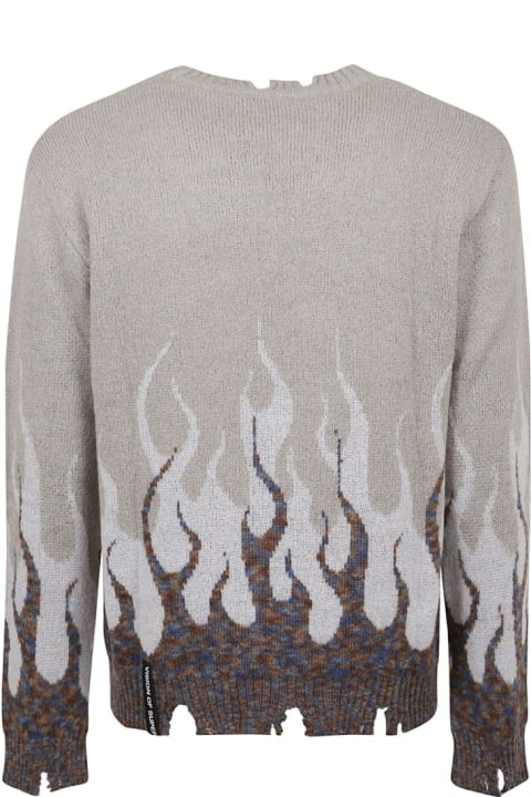 Doublemix1 Wool Grey Sweater With Double Flames