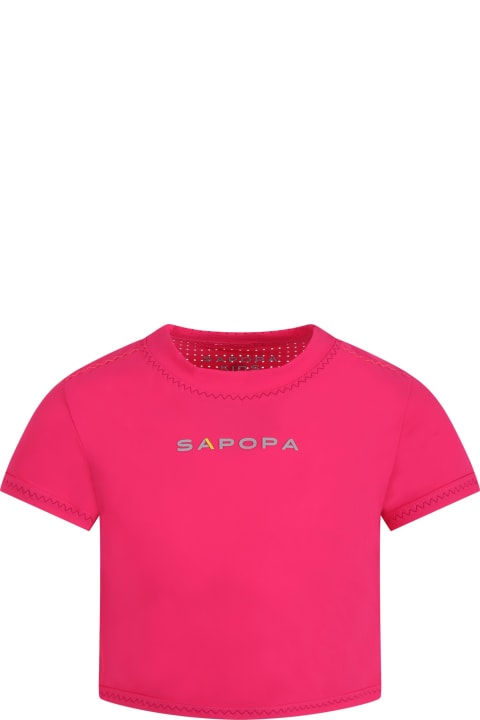 Fuchsia T-shirt For Girl With Logo